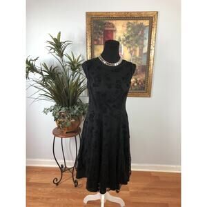 Womens Sheath Dress Black Floral Sheer Sleeveless Ruffle Hem Romantic Whimsigoth